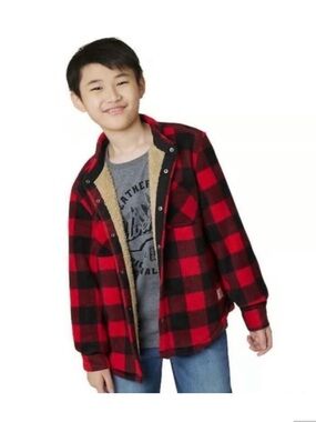 Weatherproof Red and Black Buffalo Plaid Button-Down Kids Shacket